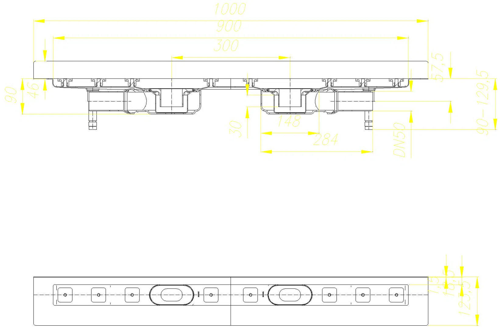 DALLMER Duschrinne CeraLine Plan W Duo 900 mm, DN 50