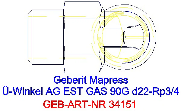 GE Mapress Edelstahl Übergangswinkel 90Gr mit AG (Gas) d22-R3/4_34151_G