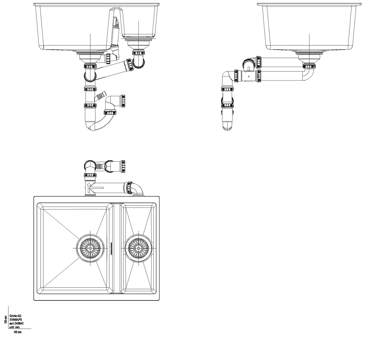 GROHE Kompositspüle K500 31648 1,5Becken 555x460mm re/li granit schwarz