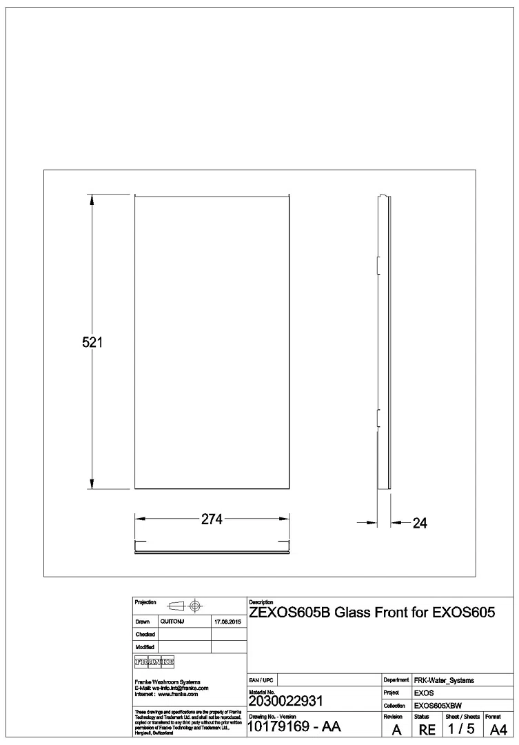 Front, EXOS, ESG schwarz, für EXOS605/EXOS605E/EXOS602E, ZEXOS605B