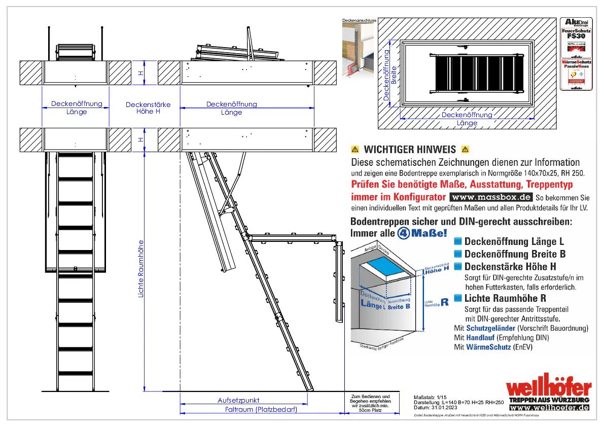 Bodentreppe AluDrei mit FeuerSchutz FS30 und WärmeSchutz WSPH Passivhaus