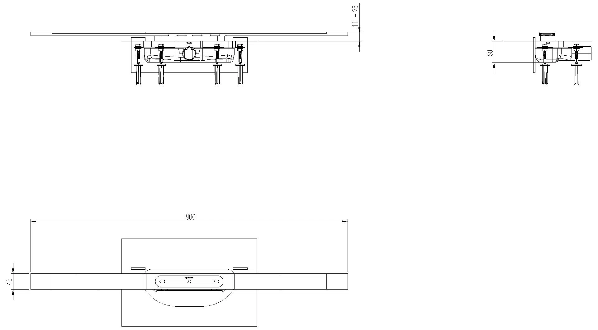 KESSEL-Duschrinne Linearis Infinity 60 L: 900 mm, DN 40, Edelstahl gebürstet
