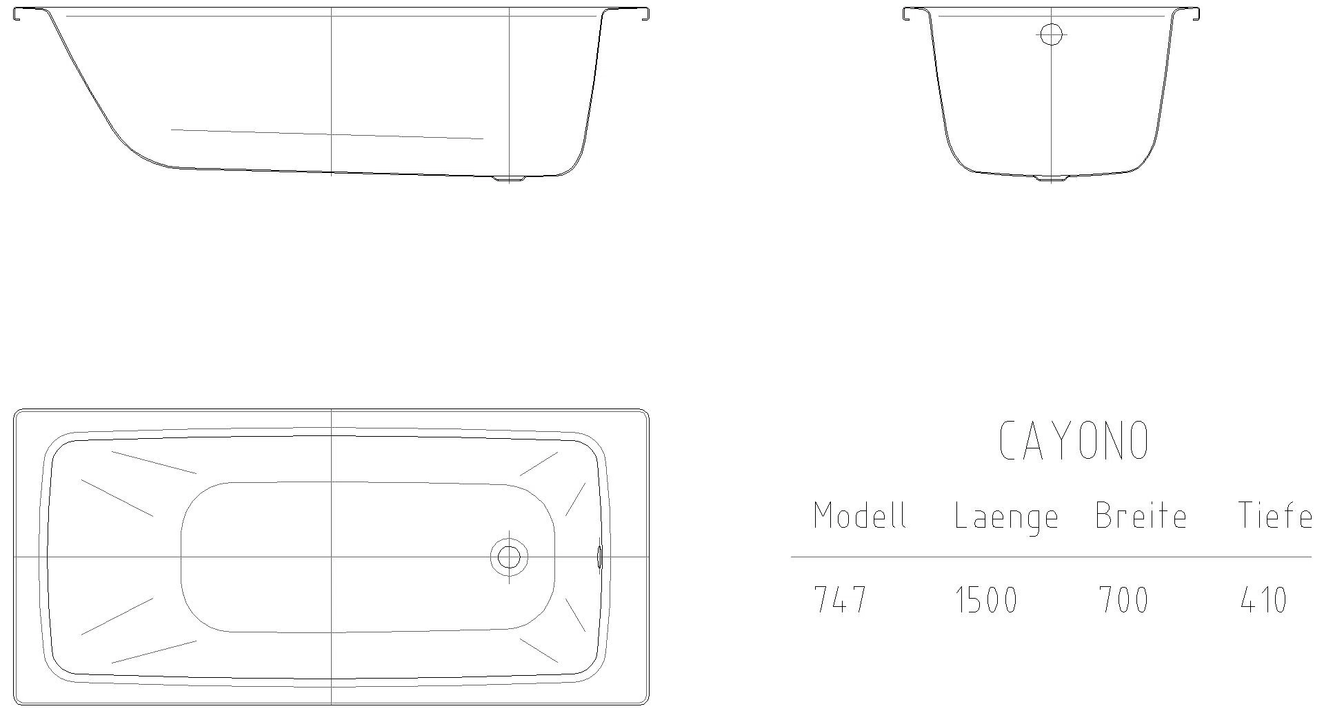 KALDEWEI CAYONO Badewanne, 1500x700 mm, Modell-Nr: 747