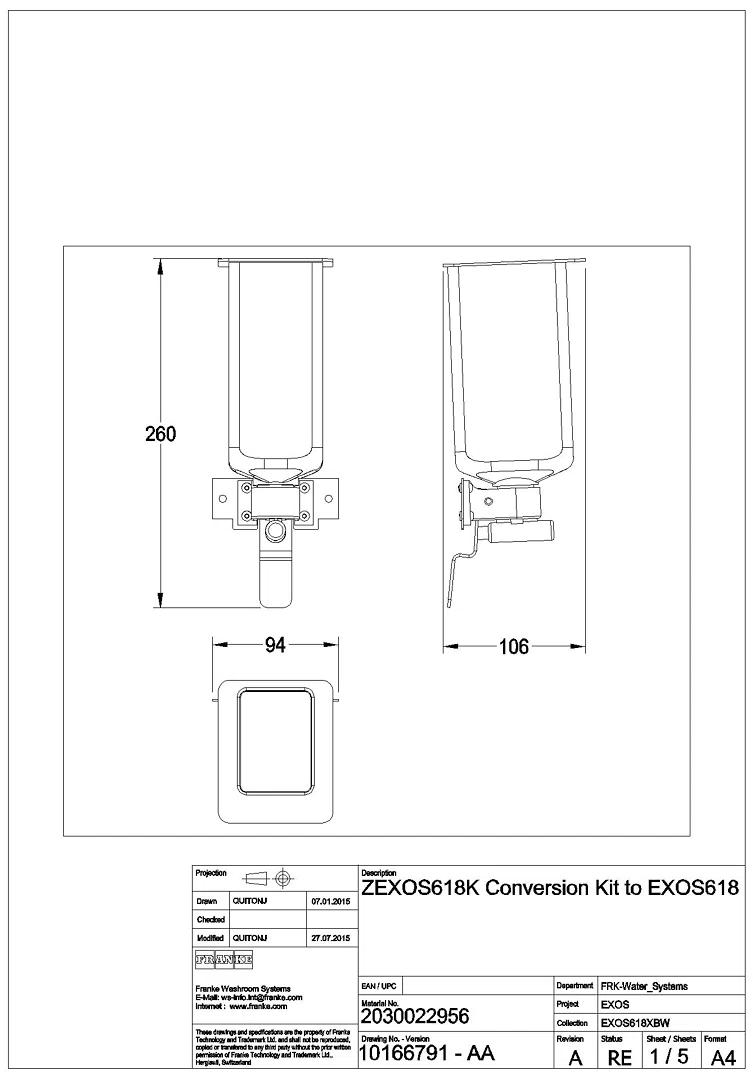 Umrüstkit, EXOS, auf Flüssigseife, f. Seifenspender EXOS625/EXOS616, ZEXOS618K
