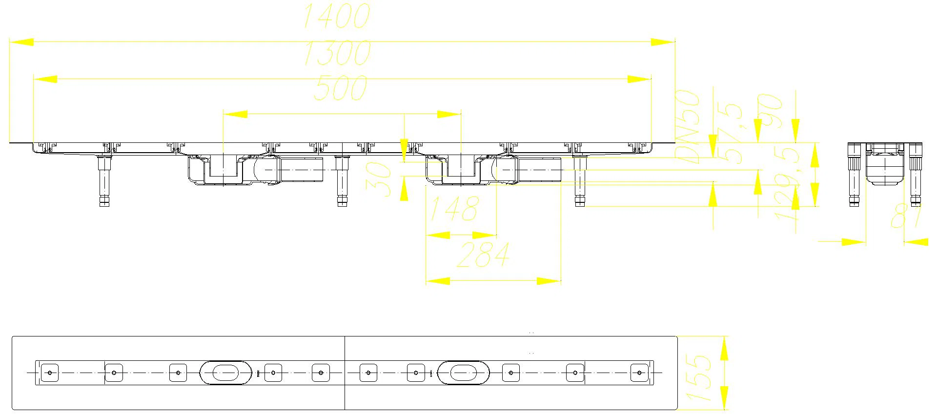 DALLMER Duschrinne CeraLine Plan F Duo 1300 mm, DN 50