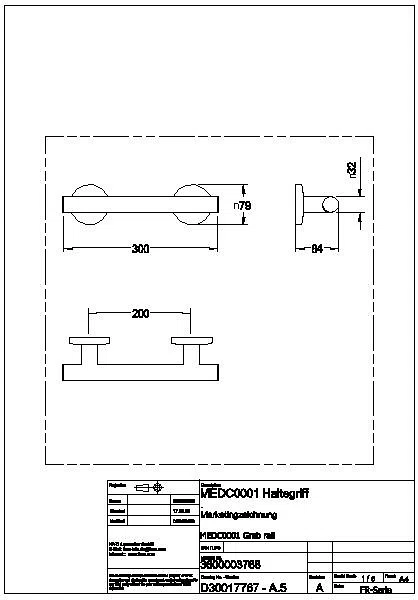 Haltegriff, MEDCARE, Edelstahl, grau, 306x72x84 mm, Griffbreite 300 mm, MEDC0001