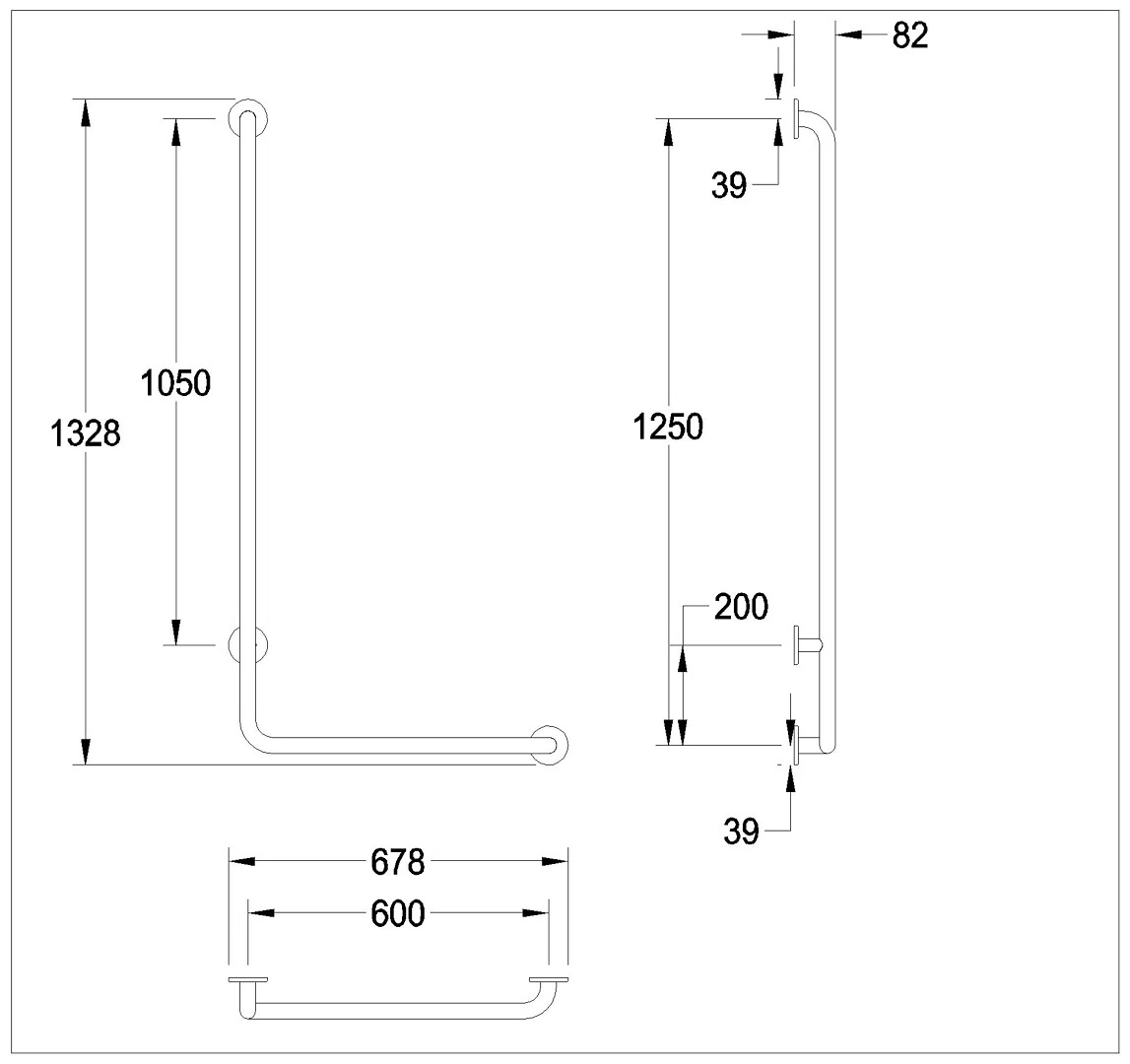 Winkelgriff, CONTINA, Edelstahl, Winkel 90 Grad, Ausf. re, 678x1328x82 mm, CNTX20WR