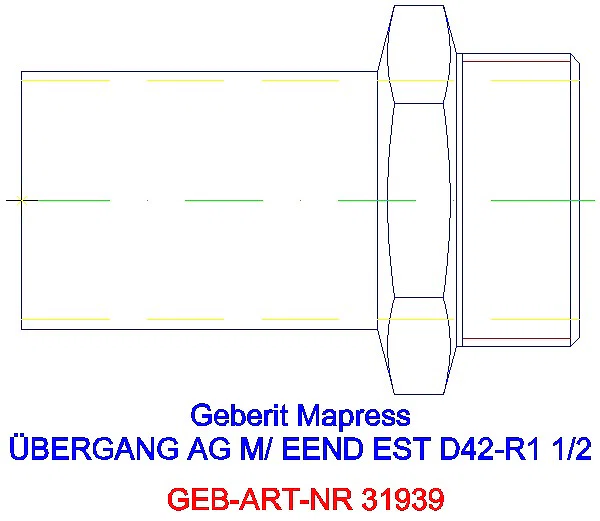 GE Mapress Edelstahl Übergang mit AG und Einschubende d42-R1 1/2_31939_G
