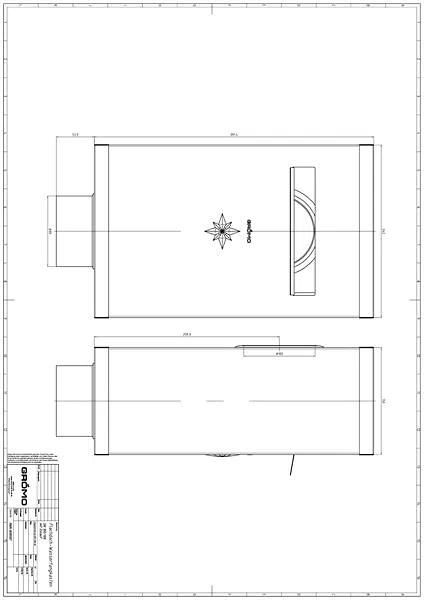 Kupfer Flachdach-Wasserfangkasten ø100 eckig, mit Zulauf ø100, Dichtung 390x242x150, #Art.Nr. 61198