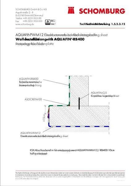 1.5.2.3.12 AQUAFIN-WM12 Frischbetonverbundsystem Wandausführung mit AQUAFIN-RB400 vorspringende Bodenplatte