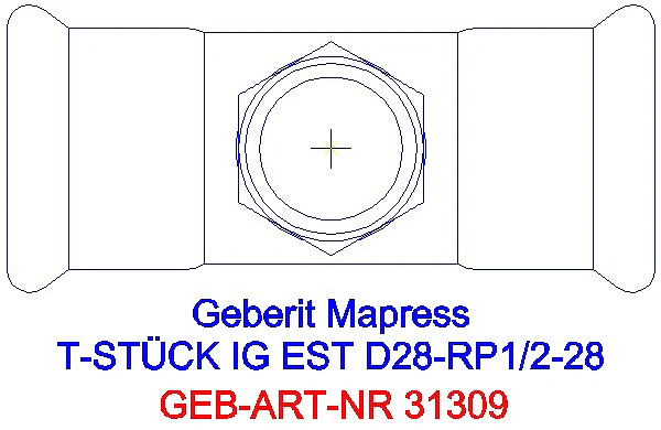 GE Mapress Edelstahl T-Stück mit IG d28-Rp1/2-28_31309_G