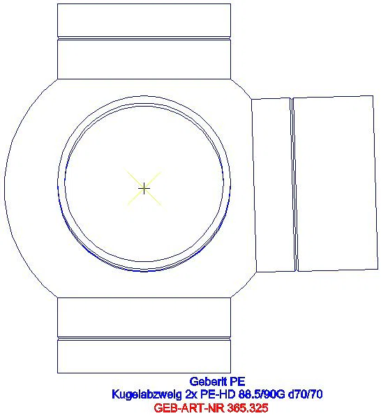GE PE Kugelabzweig 88,5Gr zweifach Anschlüsse 90Gr versetzt d75/75_365.325.16.1_L