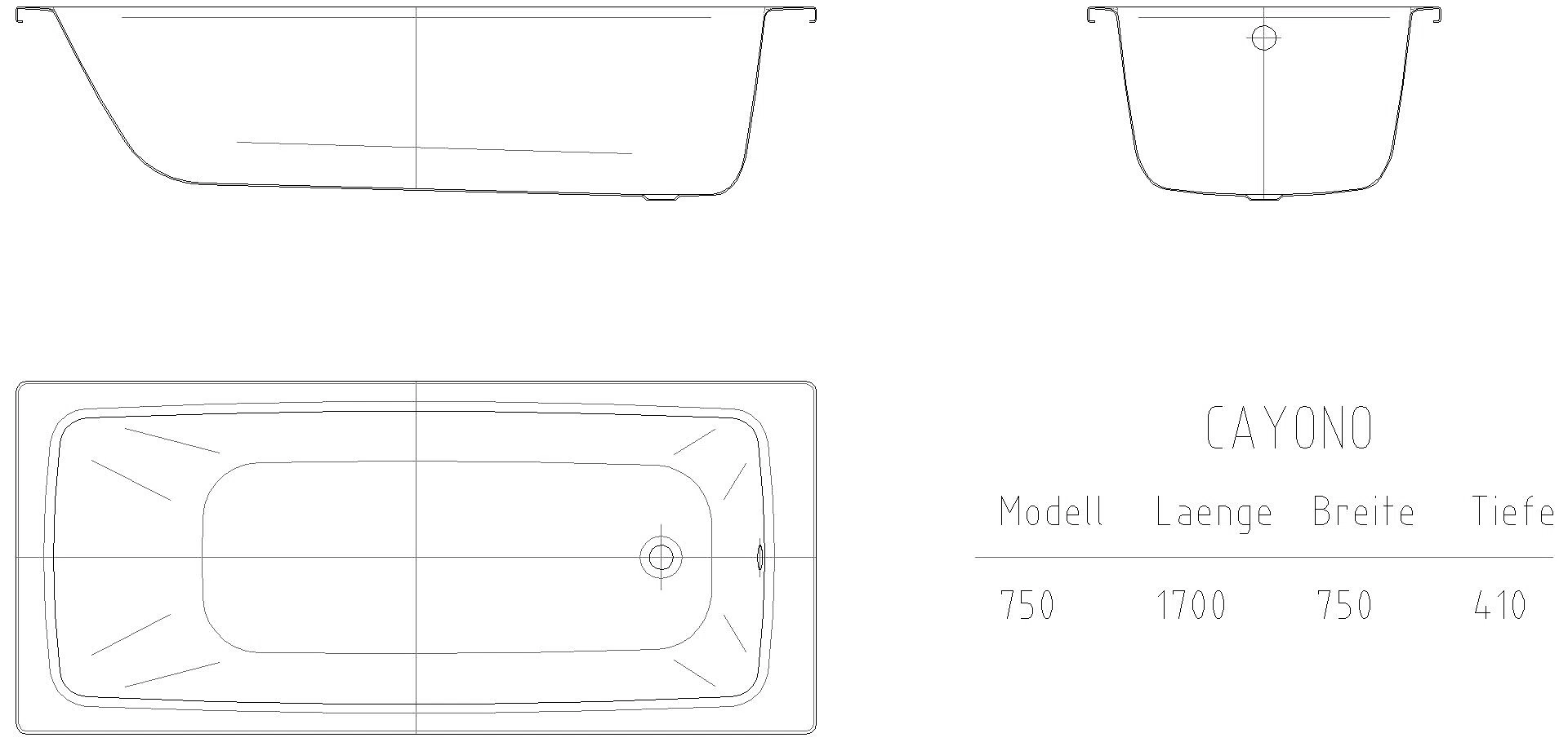 KALDEWEI CAYONO Badewanne, 1700x750 mm, Modell-Nr: 750