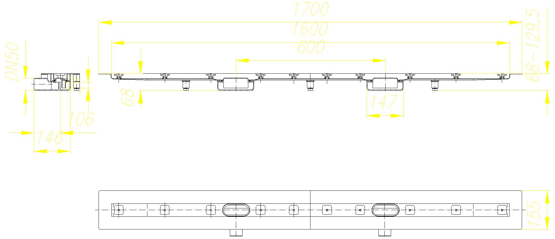 DALLMER Duschrinne CeraLine Nano F Duo 1600 mm, DN 50