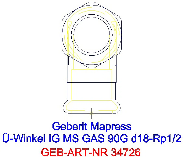 GE Mapress Kupfer Übergangswinkel 90Gr mit IG (Gas) Ms d18-Rp1/2_34726_L