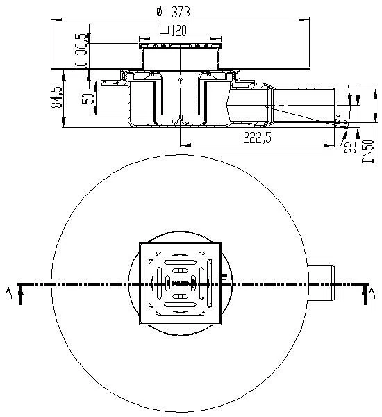 DALLMER Bodenablauf DallDrain Pure OM, DN 50, 120 x 120 mm
