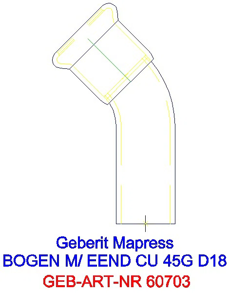 GE Mapress Kupfer Bogen 45Gr mit Einschubende d18_60703_A