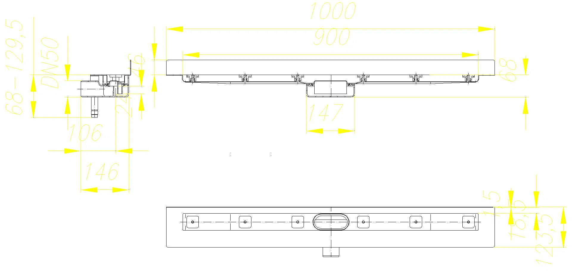DALLMER Duschrinne CeraLine Nano W 900 mm, DN 50