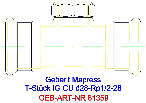 GE Mapress Kupfer T-Stück mit IG d28-Rp1/2-28_61359_A