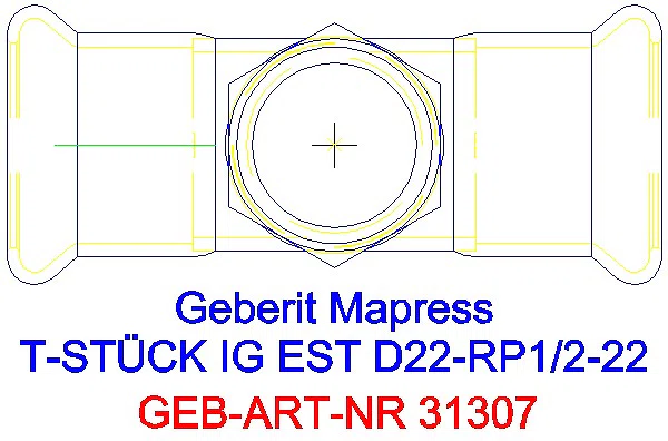 GE Mapress Edelstahl T-Stück mit IG d22-Rp1/2-22_31307_G