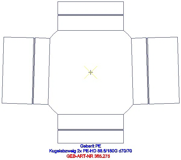 GE PE Kugelabzweig 88,5Gr zweifach Anschlüsse 180Gr versetzt d75/75_365.275.16.1_A