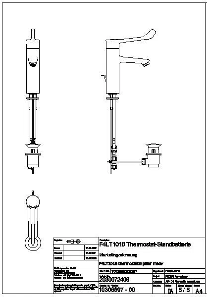 Thermostat-Standbatterie, F4, EHM, 135 mm, Armhebel, Zugstange, Rohre, F4LT1016