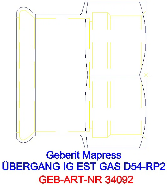 GE Mapress Edelstahl Übergang mit IG (Gas) d54-Rp2_34092_A