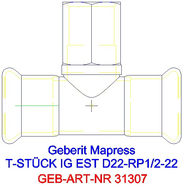GE Mapress Edelstahl T-Stück mit IG d22-Rp1/2-22_31307_A