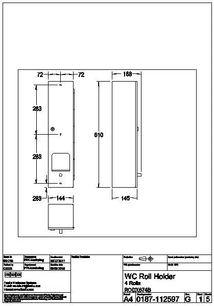 WC-Vierfachrollenhalter, RODAN, Edelstahl, 144x610x145 mm, Aufputz, RODX674B