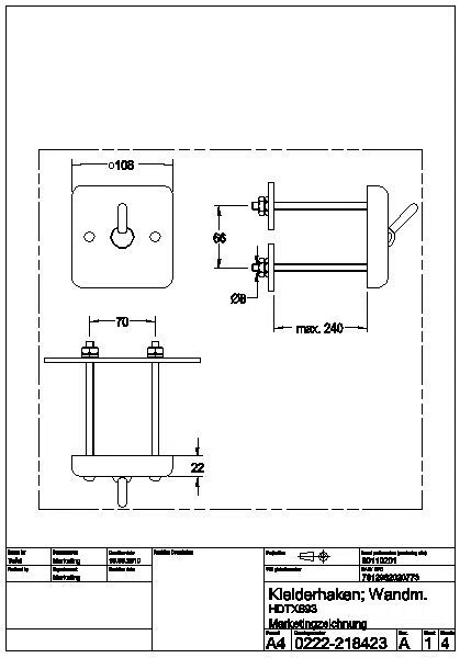 Kleiderhaken, HEAVY DUTY, Edst., 108x108x52 mm, Befestigung von hinten, HDTX693