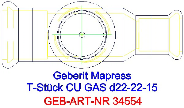 GE Mapress Kupfer T-Stück reduziert (Gas) d22-22-15_34554_G
