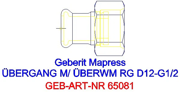 GE Mapress Kupfer Übergang mit Überwurfmutter Rg d12-G1/2_65081_A