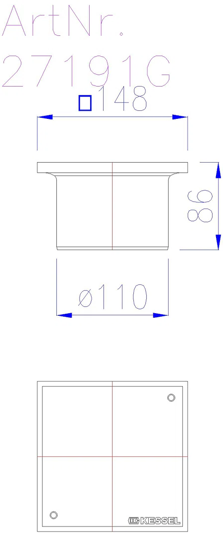 KESSEL-Aufsatzstück System 100 geschl. Abdeckpl., 150x150