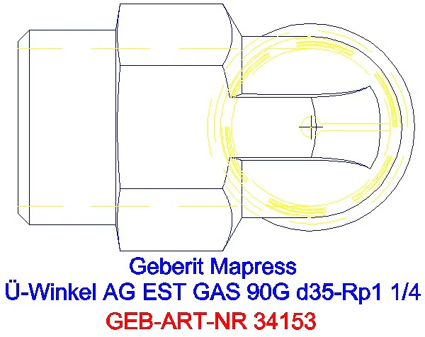 GE Mapress Edelstahl Übergangswinkel 90Gr mit AG (Gas) d35-R1 1/4_34153_G
