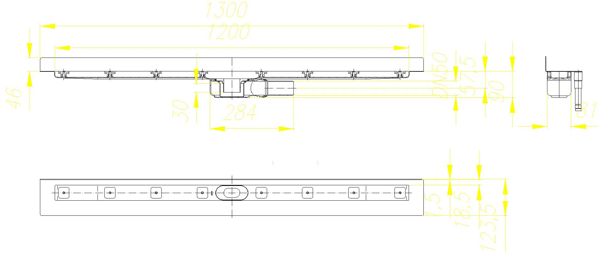 DALLMER Duschrinne CeraLine PLAN W 1200 mm, DN 50