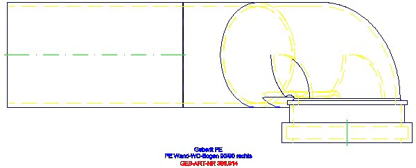 GE PE Anschlussbogen 90Gr für Wand-WC rechts gekröpft mit Erweiterung d90/90_366.914.16.1_G