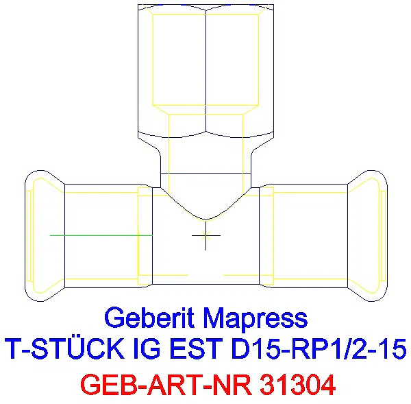 GE Mapress Edelstahl T-Stück mit IG d15-Rp1/2-15_31304_A