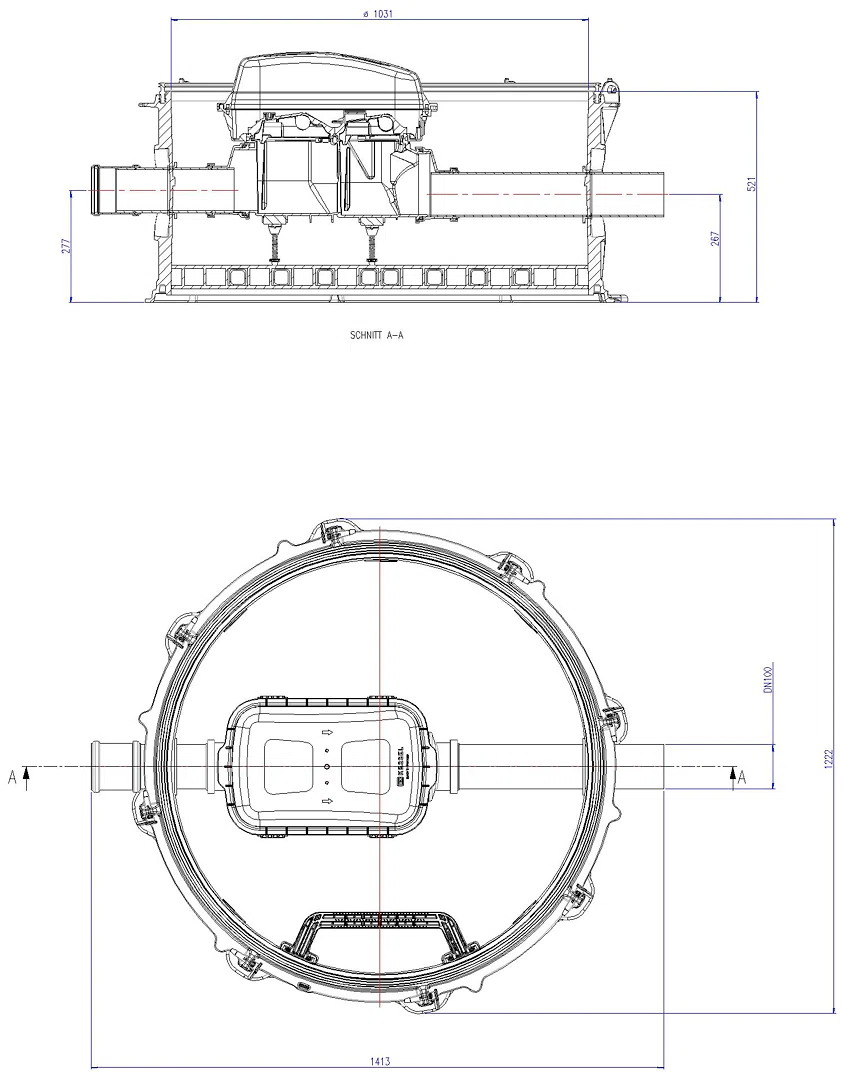 KESSEL-Rückstau-Technikmodul Controlfix DN 100, geschl. Durchgangsgerinne