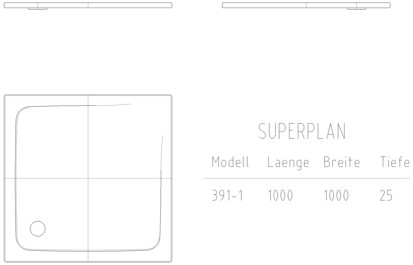 KALDEWEI SUPERPLAN CLASSIC mit Wannenträger Duschfläche, 1000x1000x32 mm, Modell-Nr: 391-2