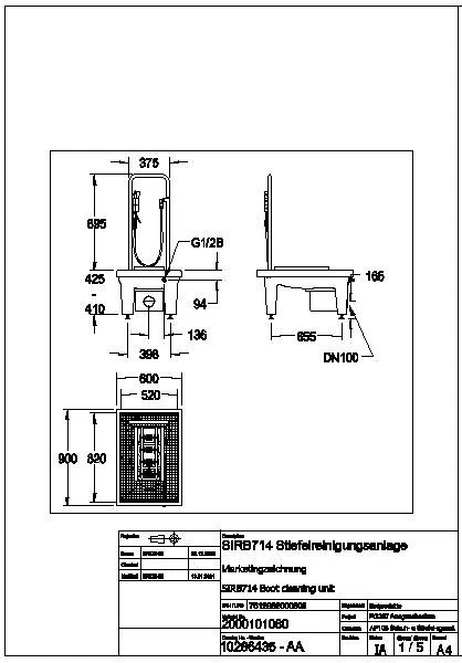 Stiefelreinigungsanlage, SIRIUS, 600x450x900 mm, Schlammfang, Siphon, SIRB714
