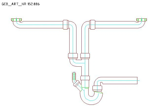 GE Rohrbogengeruchsverschluss für zwei Spülbecken Abgang horiz. G1 1/2x40_152.886.11.1_A