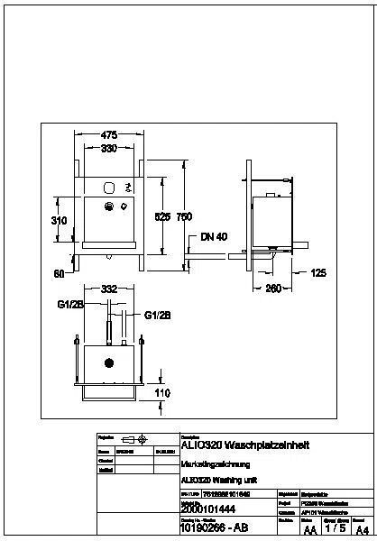 Waschplatzeinheit, All-in-one, Edst., 475x530x390 mm, UP, Wasser-Seife-Luft, ALIO320