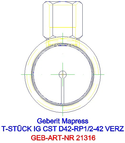 GE Mapress C-Stahl T-Stück mit IG d42-Rp1/2-42 verzinkt_21316_L