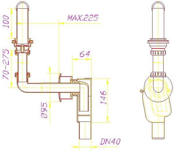 DALLMER Wandeinbau-Siphon 300 PC KS, DN 40