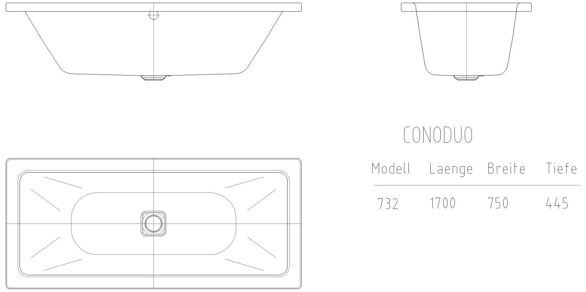 KALDEWEI CONODUO Badewanne, 1700x750 mm, Modell-Nr: 732