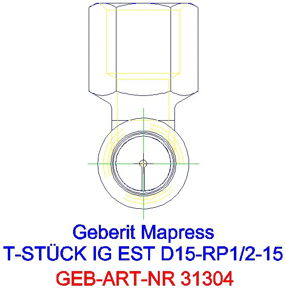 GE Mapress Edelstahl T-Stück mit IG d15-Rp1/2-15_31304_L
