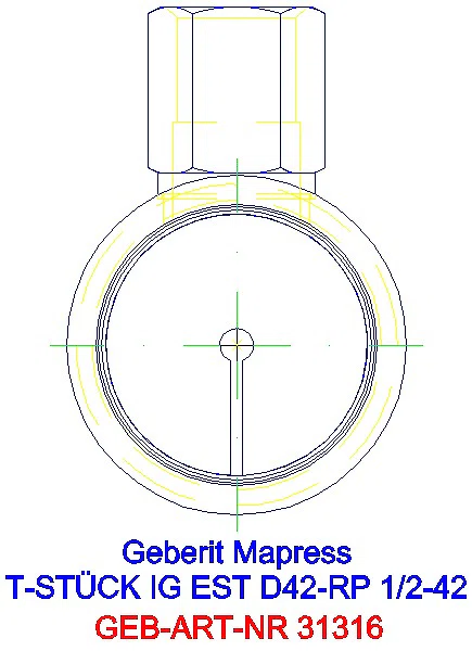 GE Mapress Edelstahl T-Stück mit IG d42-Rp1/2-42_31316_L