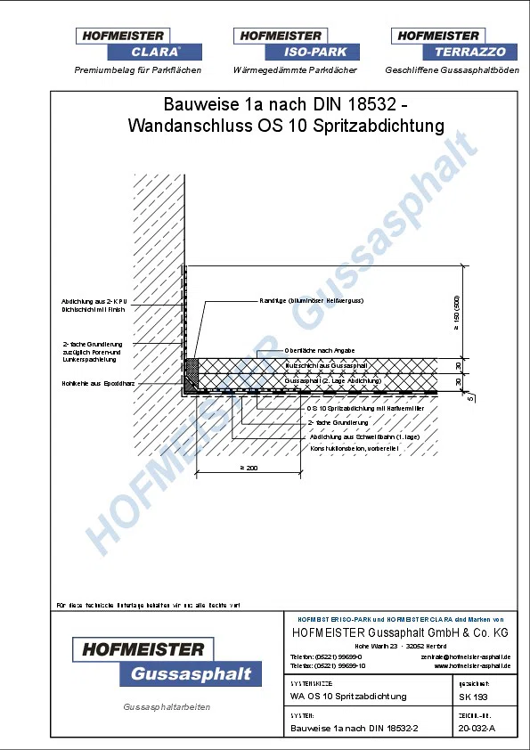 Gussasphalt Wandanschlussdetail - OS10 Spritzabdichtung