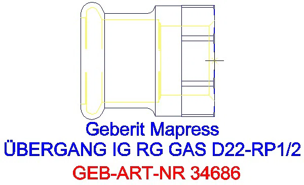 GE Mapress Kupfer Übergang mit IG (Gas) Rg d22-Rp1/2_34686_A