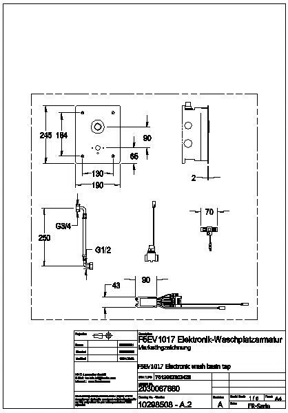 Wascharmatur, F5, elek., o. Mischung, UP, F-Set, Spez.-Schr., 24 VDC, F5EV1017